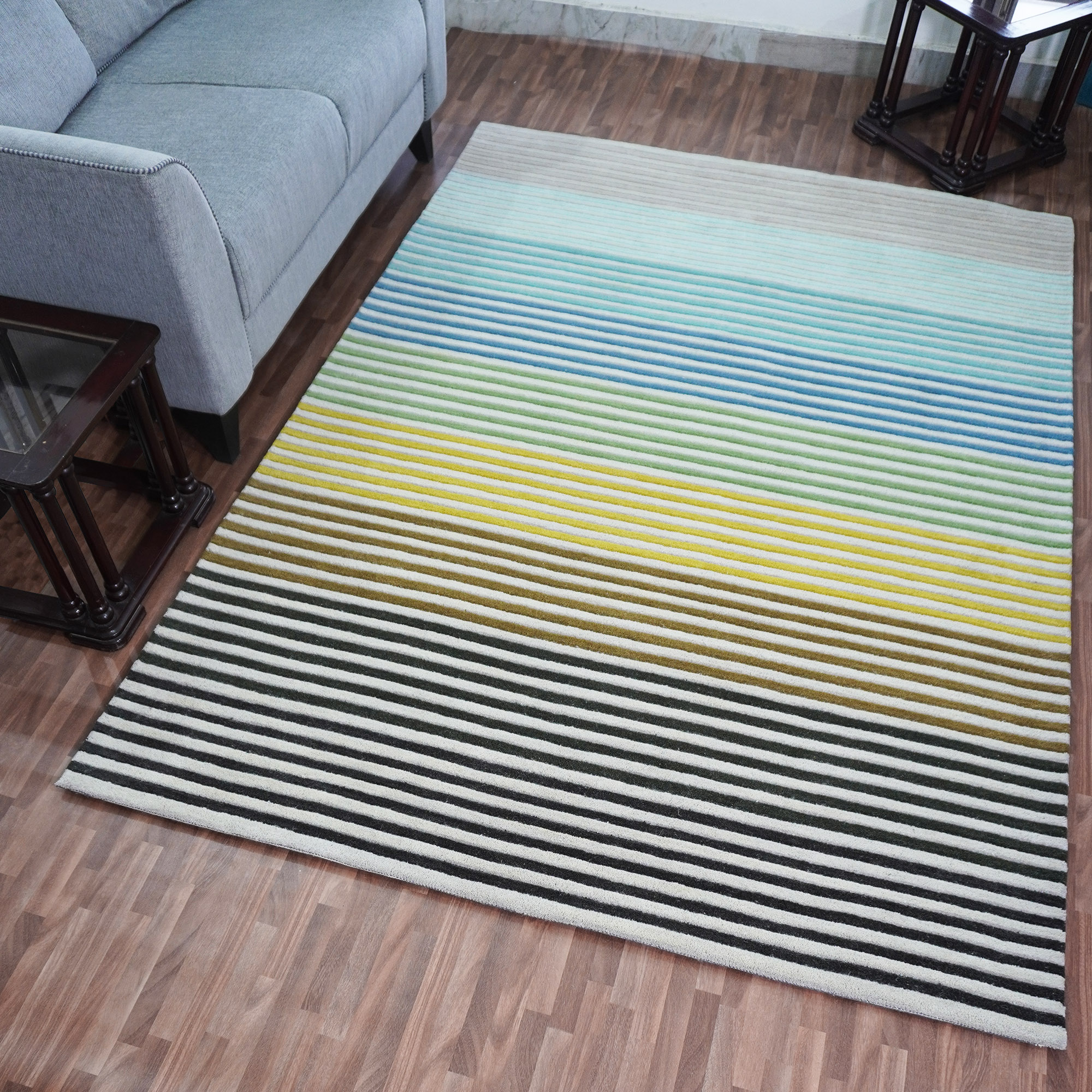 Spectrum Summer Modern Wool Striped Carved Rugs In Multi